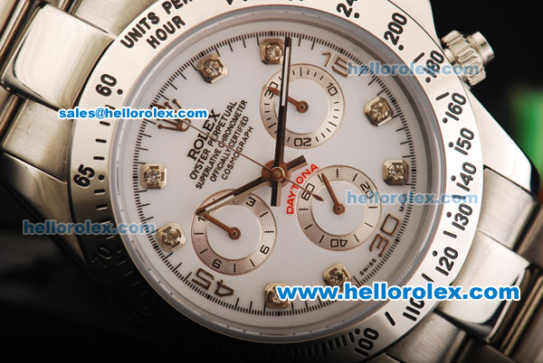Rolex Daytona Swiss Valjoux 7750 Automatic Movement Full Steel with White Dial and Diamond Markers - Click Image to Close
